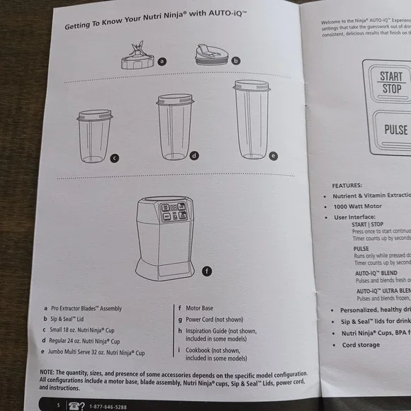 Ninja Professional Blender Replacement Cups, Lid, Recipe Book Parts BL480 - Picture 5 of 6